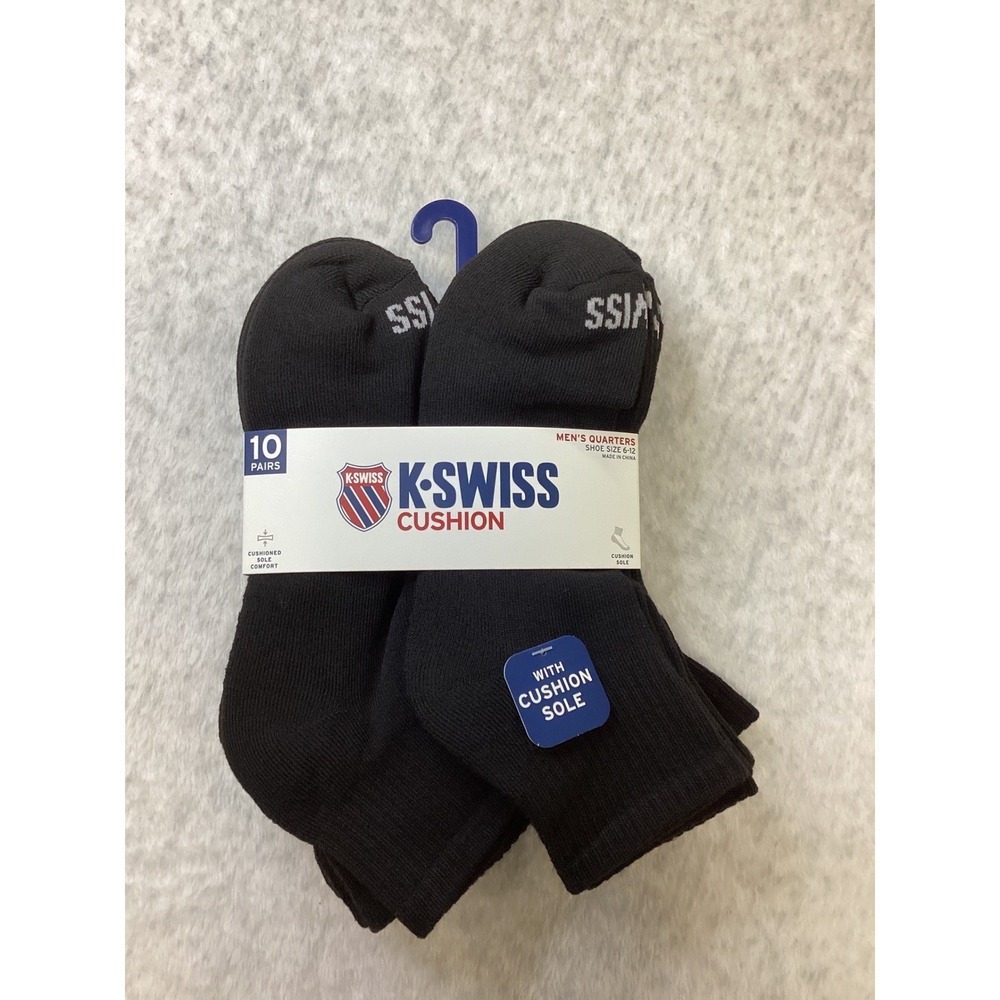 K-Swiss Mens Quarter Cushion Socks 10 Pairs Black Shoe Size 6-12 KSSKM0033…